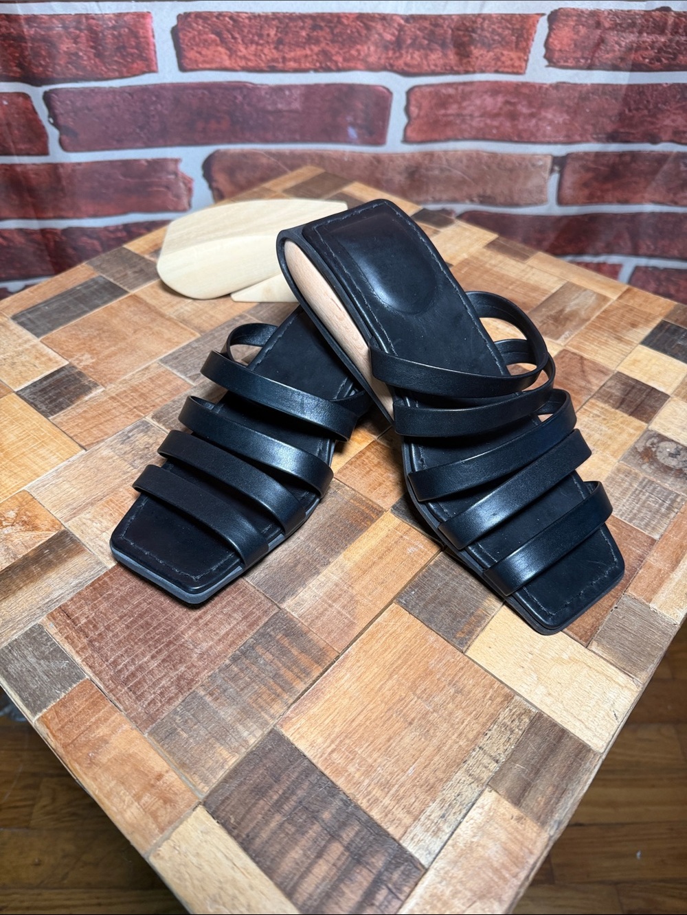 🥿 Trippen Black Leather Slide Sandals EU 39 Interchangeable Wedge Heel